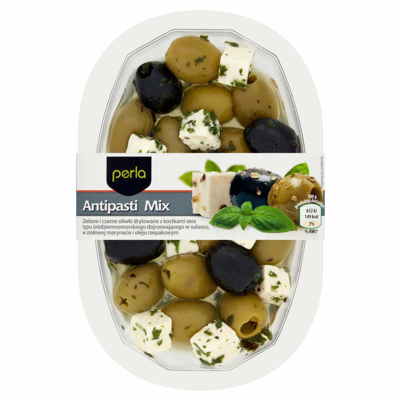 Zdjęcia - Perla Antipasti Mix Zielone i czarne oliwki drylowane z kostkami sera 200 g