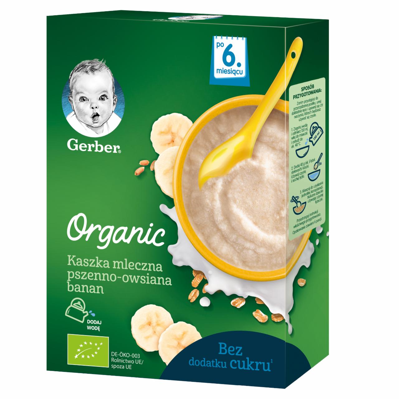 Zdjęcia - Gerber Organic Kaszka mleczna pszenno-owsiana banan dla niemowląt po 6. miesiącu 240 g