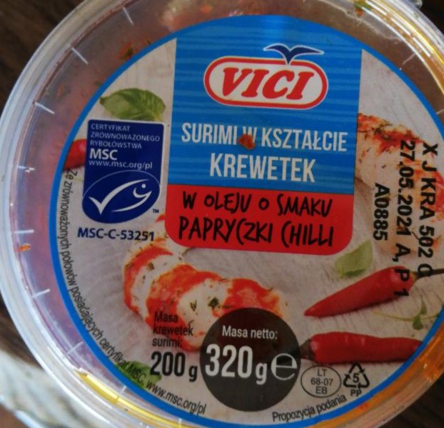 Zdjęcia - Surimi w kształcie krewetek w oleju o smaku papryczki chilli Vici