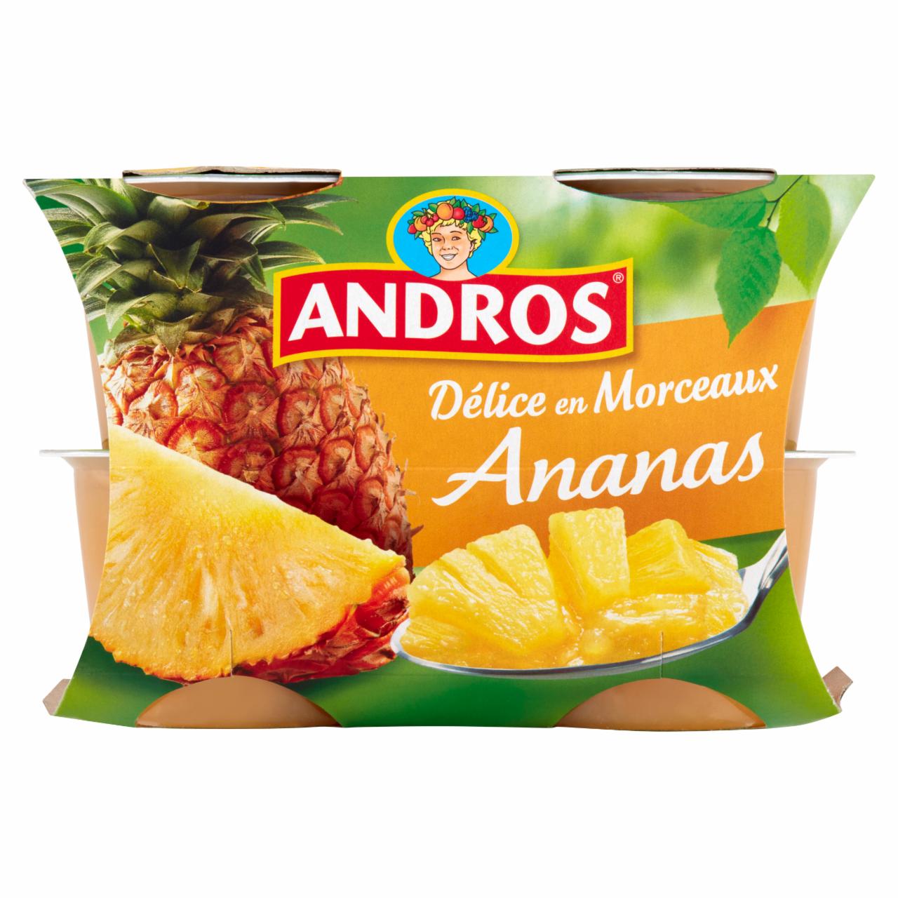 Zdjęcia - Andros Deser owocowy z ananasa jabłka i marakui z kawałkami owoców 400 g (4 sztuki)