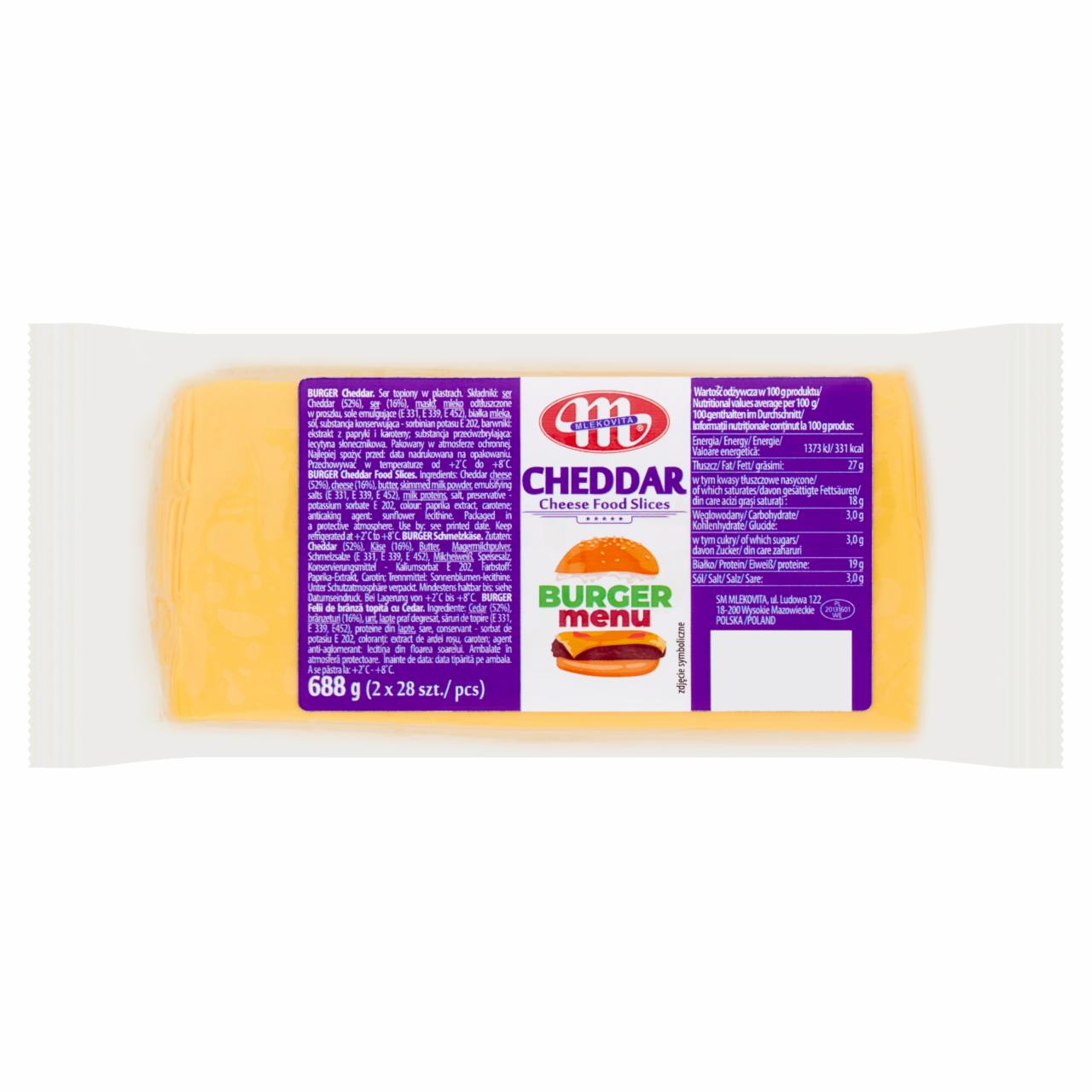 Zdjęcia - Mlekovita Burger Cheddar Ser topiony w plastrach 688 g (2 x 28 sztuk)