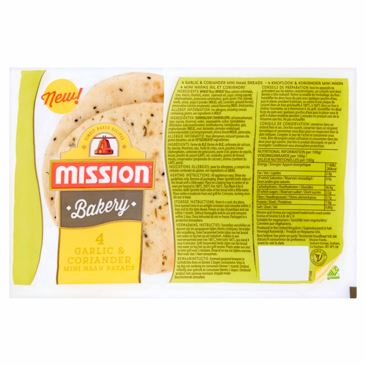 Zdjęcia - Mission Bakery Mini chlebek Naan z czosnkiem i kolendrą 260 g (4 sztuki)