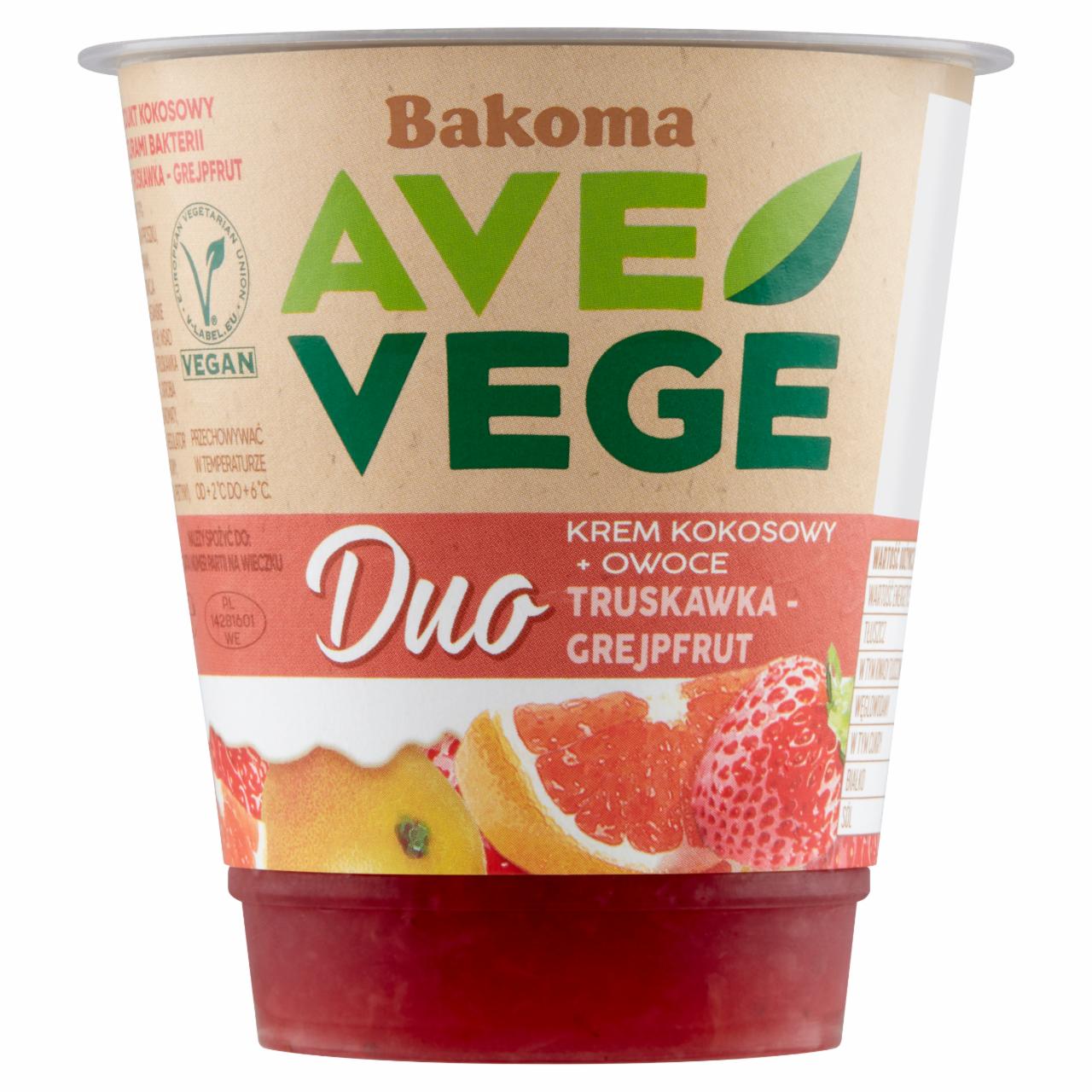 Zdjęcia - Bakoma Ave Vege Duo Krem kokosowy + owoce truskawka-grejpfrut 140 g