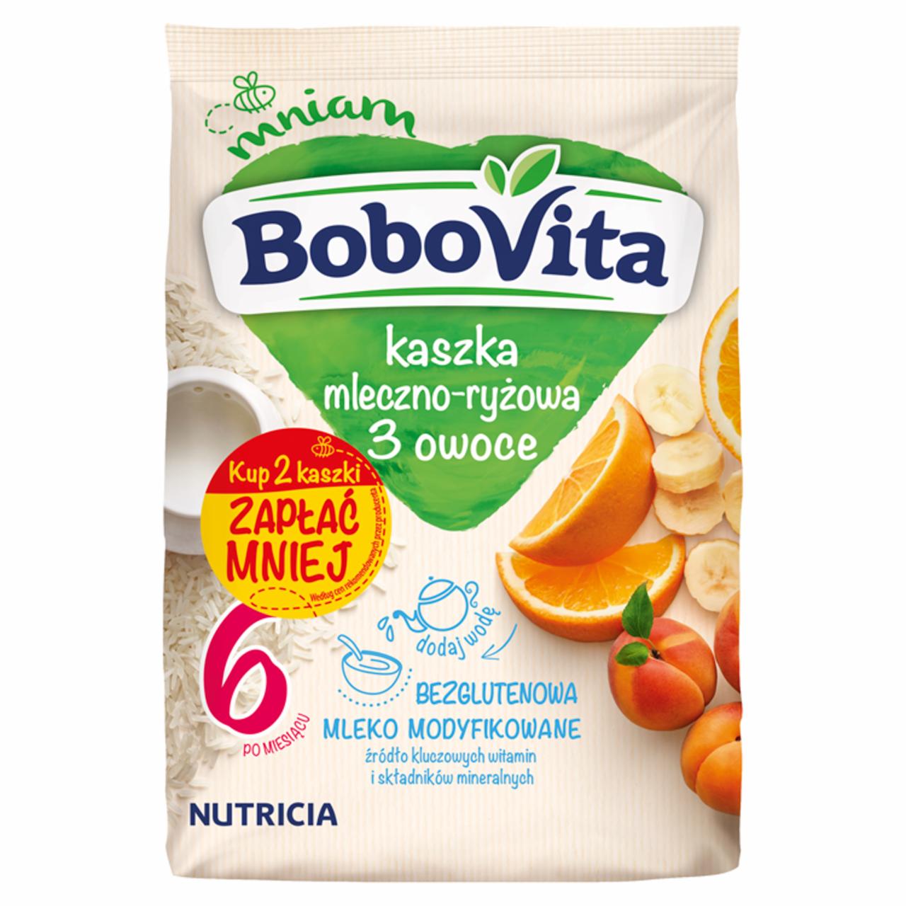 Zdjęcia - BoboVita Kaszka mleczno-ryżowa 3 owoce po 6 miesiącu 460 g (2 x 230 g)