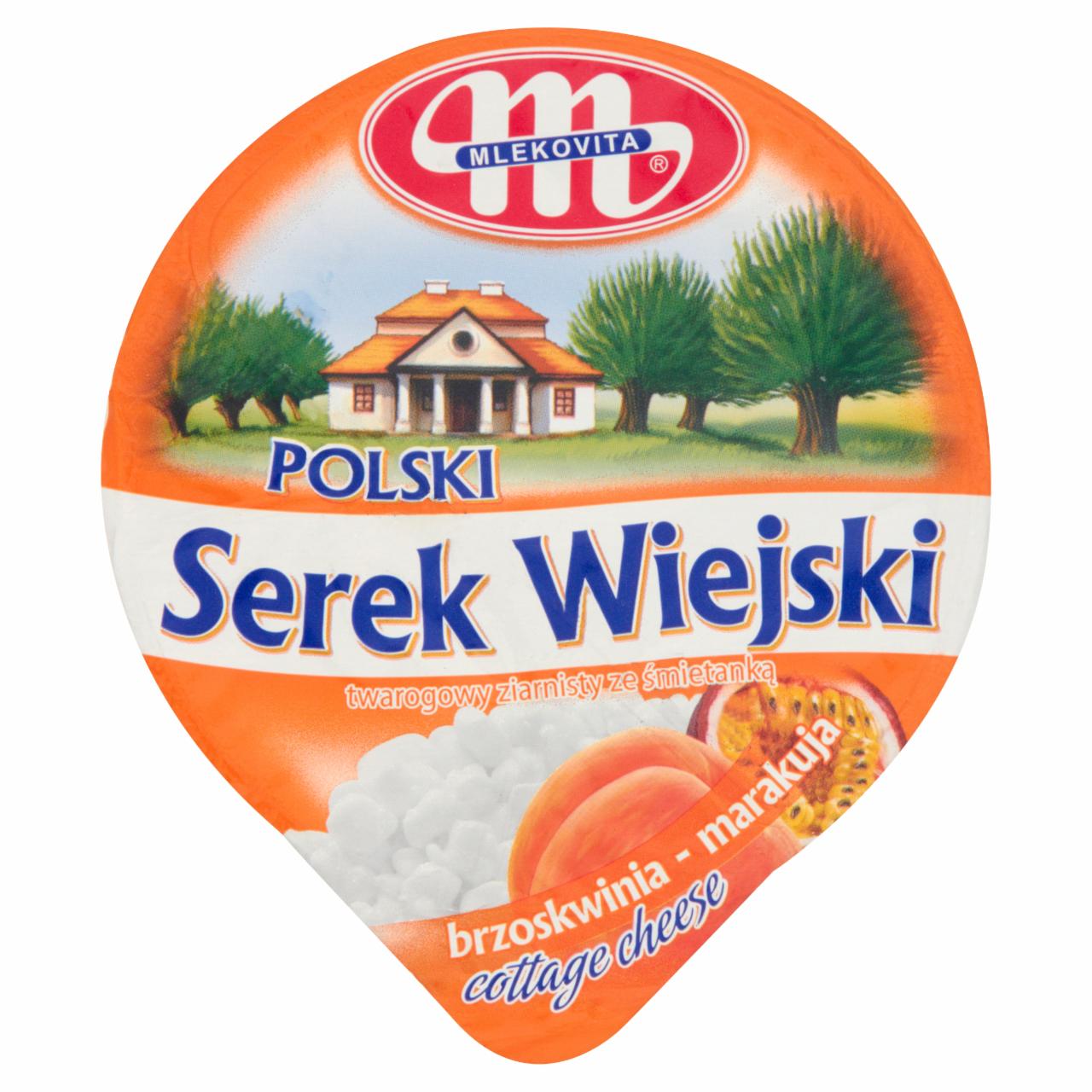 Zdjęcia - Mlekovita Polski Wiejski brzoskwinia-marakuja Serek twarogowy ziarnisty ze śmietanką 150 g