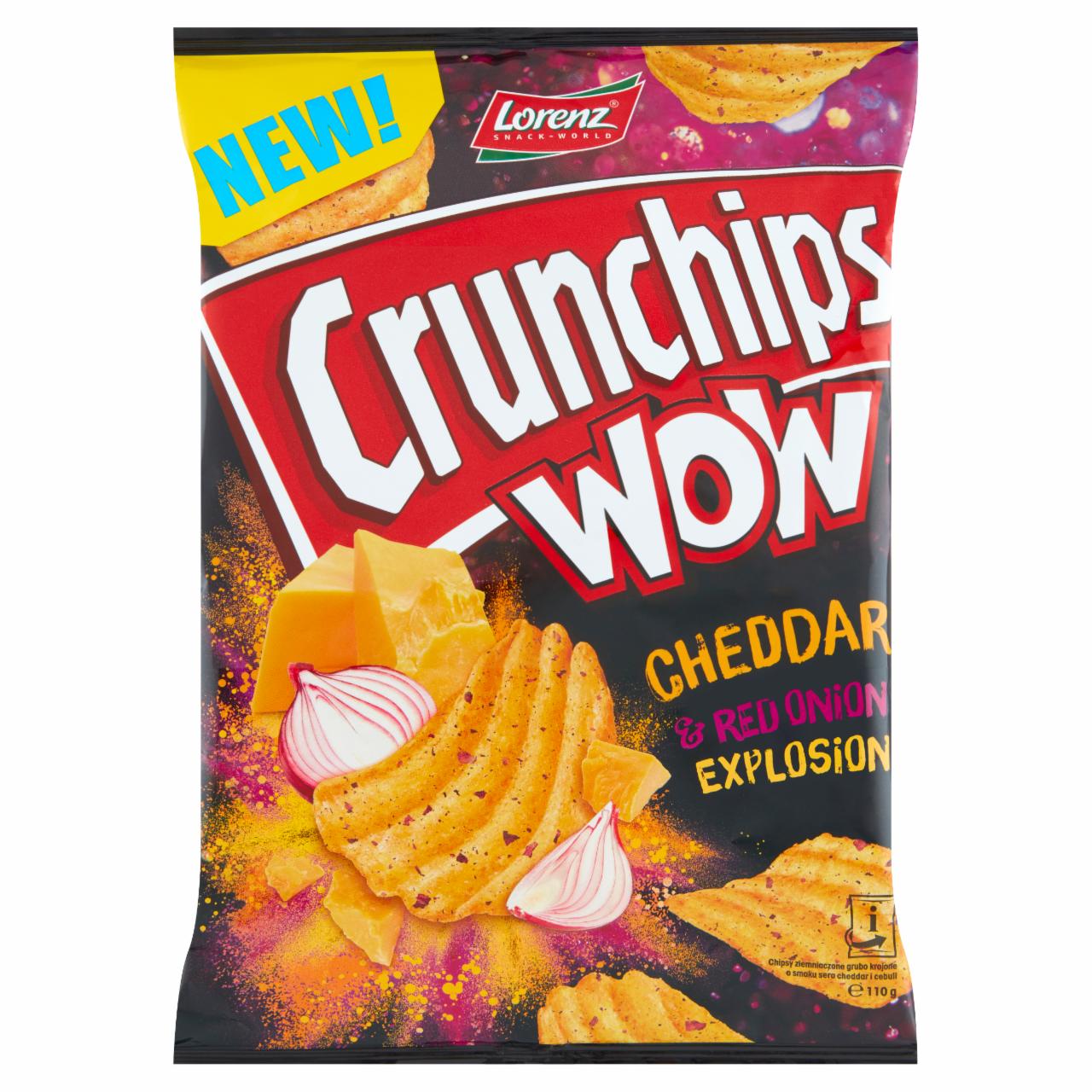 Zdjęcia - Crunchips Wow Grubo krojone chipsy ziemniaczane o smaku sera cheddar i cebuli 110 g