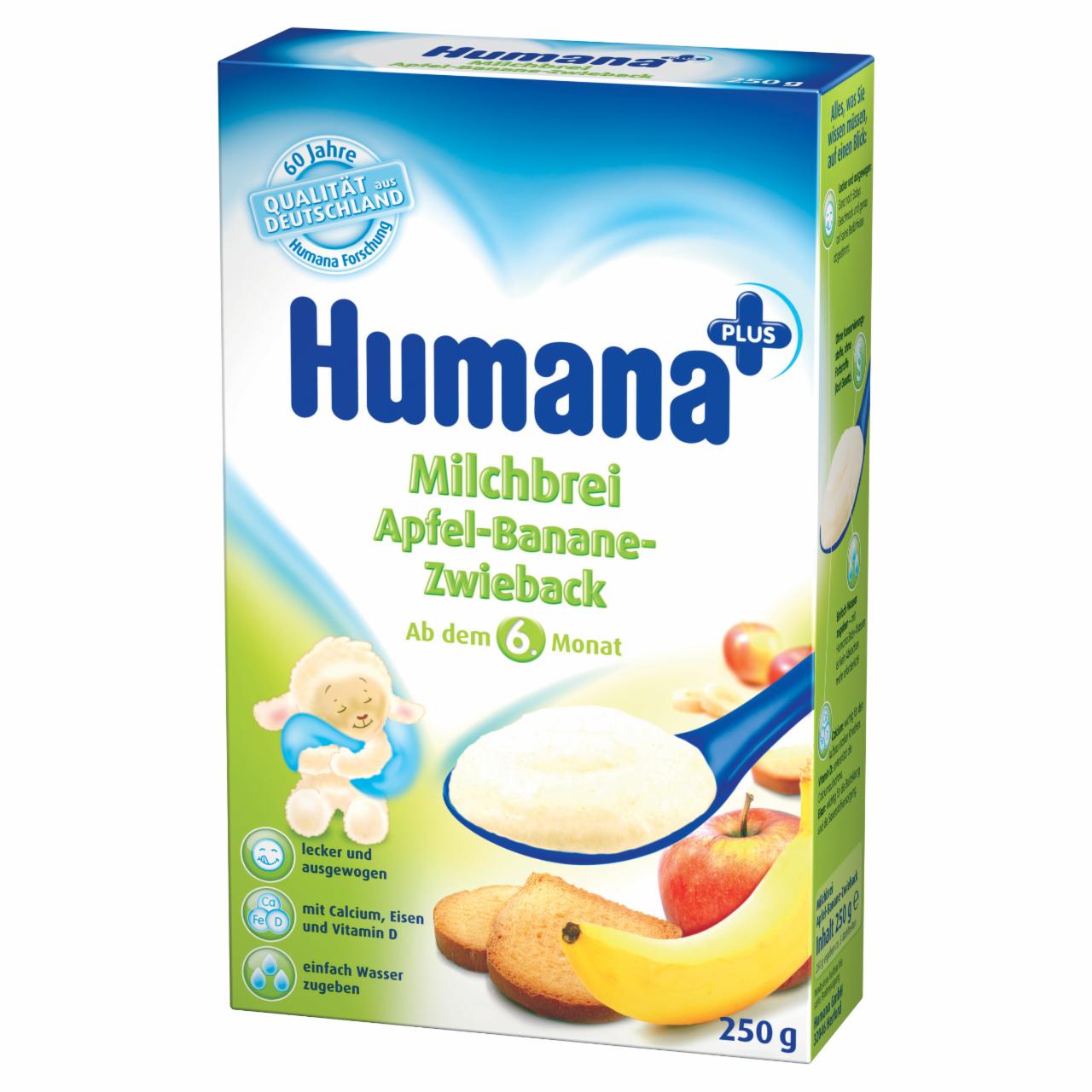 Zdjęcia - Humana Kaszka mleczna jabłkowo-bananowa z sucharkami od 6. miesiąca 250 g