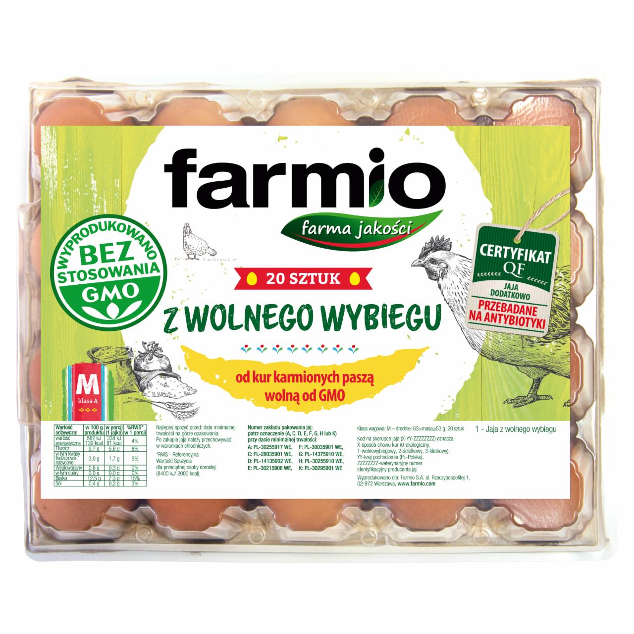 Zdjęcia - Farmio Jaja z wolnego wybiegu od kur karmionych paszą wolną od GMO M 20 sztuk