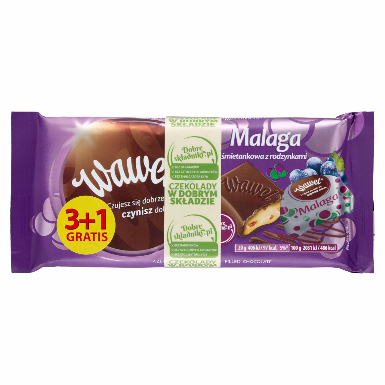 Zdjęcia - Wawel Malaga śmietankowa z rodzynkami Czekolada nadziewana 400 g (4 x 100 g)