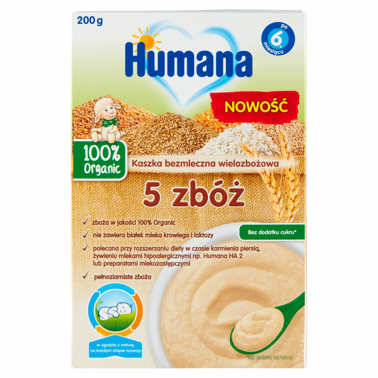 Zdjęcia - Humana 100% Organic Kaszka bezmleczna wielozbożowa 5 zbóż po 6. miesiącu 200 g