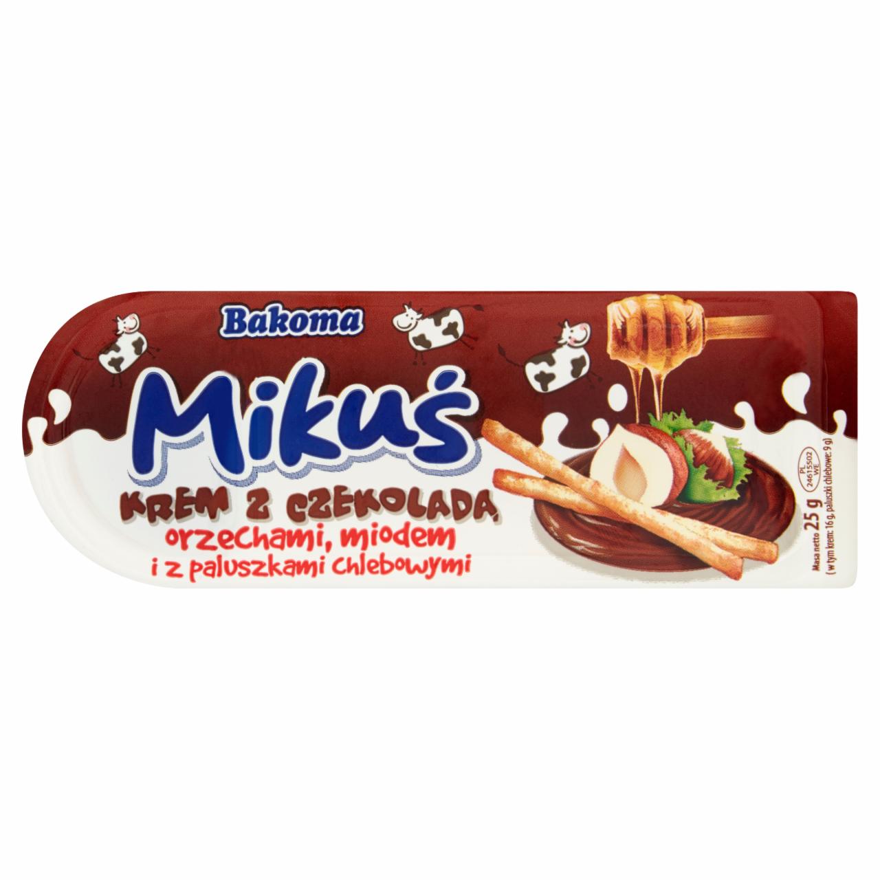 Zdjęcia - Bakoma Mikuś Krem z czekoladą orzechami miodem i z paluszkami chlebowymi 25 g