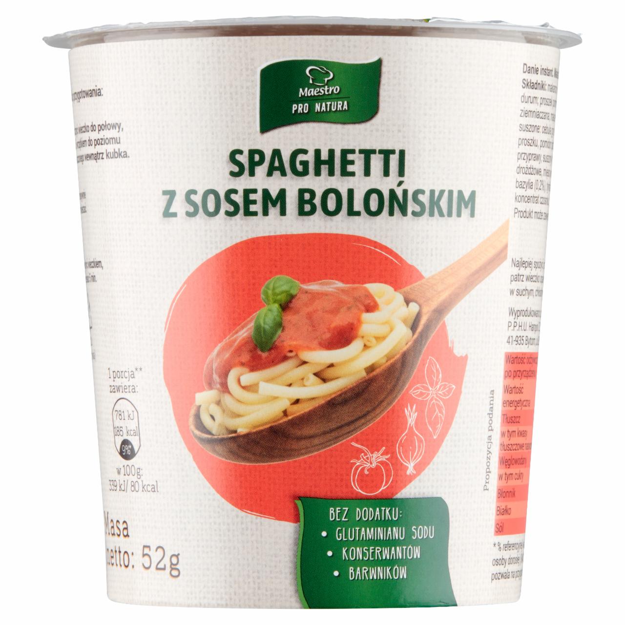Zdjęcia - Maestro Pro Natura Spaghetti z sosem bolońskim 52 g