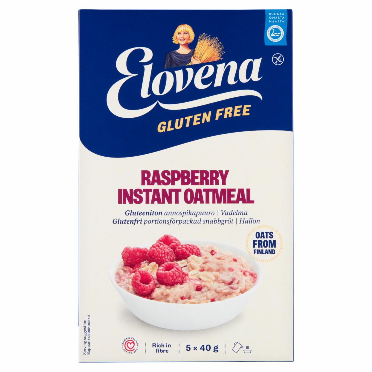 Zdjęcia - Elovena Gluten Free Bezglutenowa owsianka błyskawiczna z malinami 200 g (5 x 40 g)