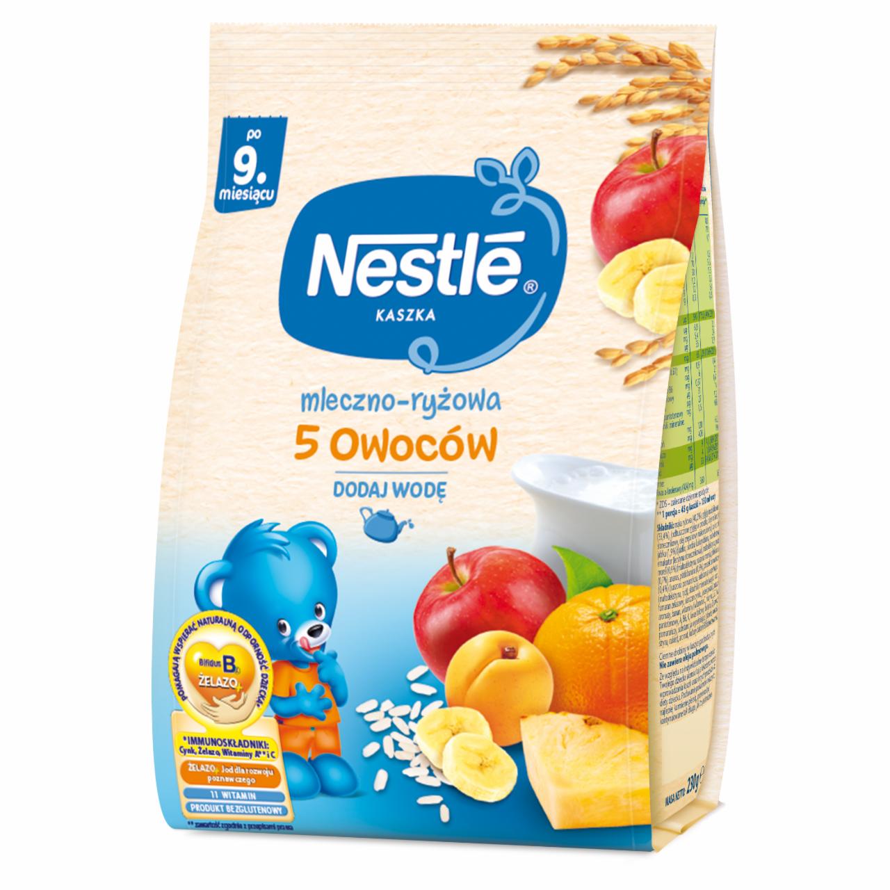 Zdjęcia - Nestlé Kaszka mleczno-ryżowa 5 owoców dla niemowląt po 9. miesiącu 230 g