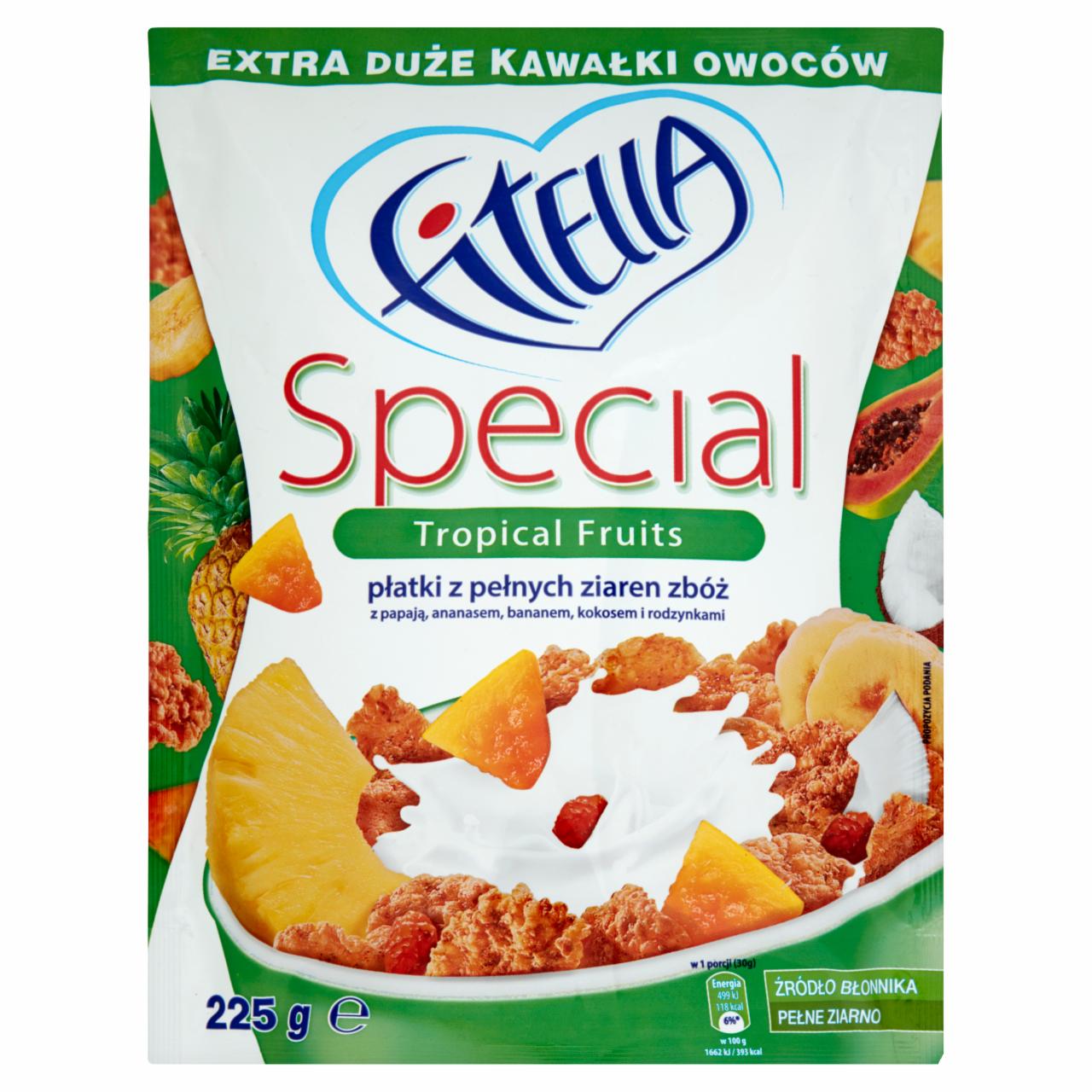 Zdjęcia - Fitella Special Płatki z pełnych ziaren zbóż z papają ananasem bananem kokosem i rodzynkami 225 g