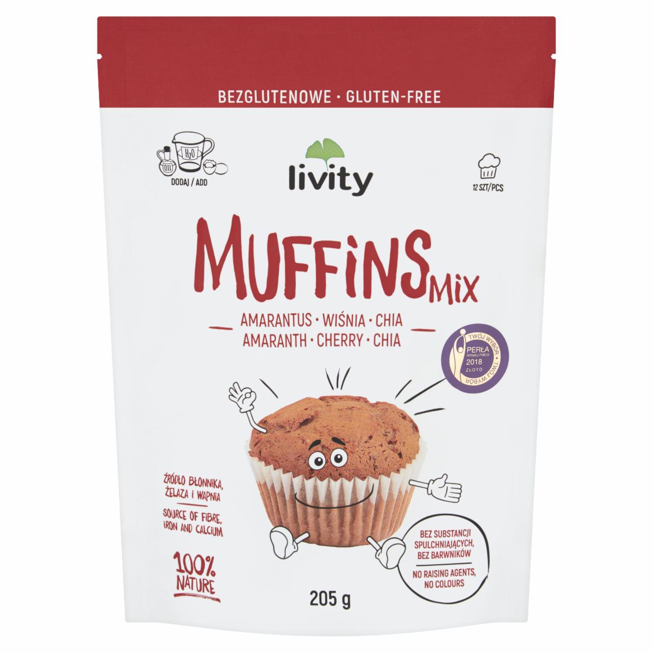 Zdjęcia - Livity Muffiny bezglutenowe amarantus wiśnia chia mieszanka do pieczenia 205 g