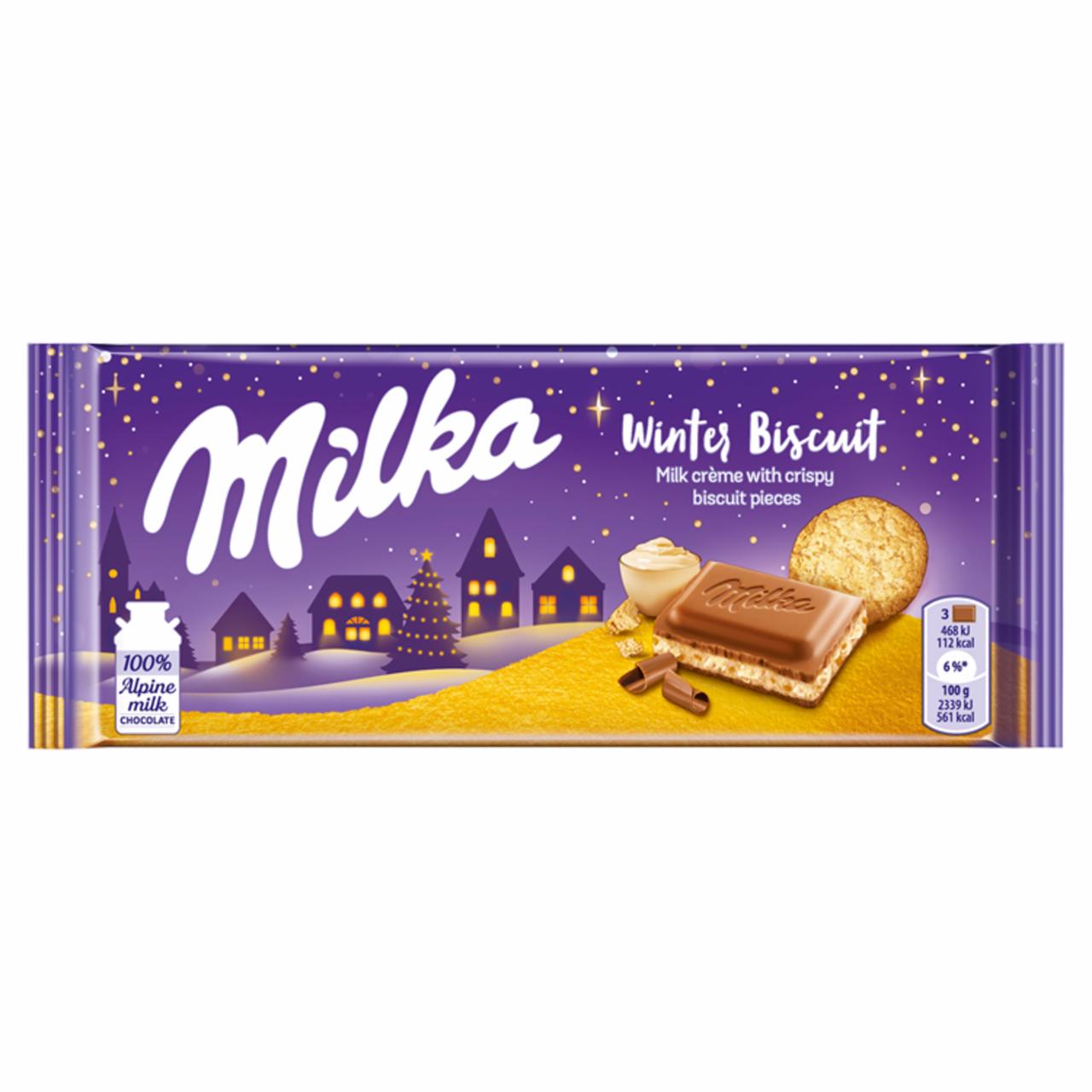 Zdjęcia - Milka Winter Biscuit Czekolada mleczna z nadzieniem mlecznym oraz kawałki ciasteczek 100 g