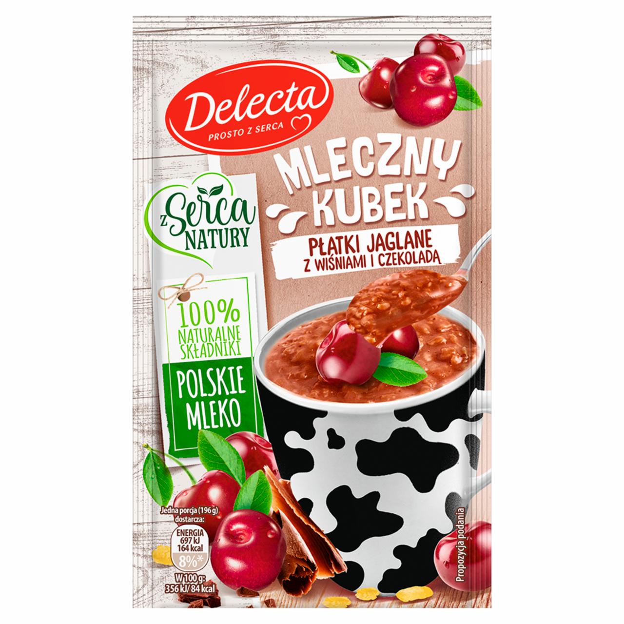 Zdjęcia - Delecta Z serca natury Mleczny kubek Płatki jaglane z wiśniami i czekoladą 46 g