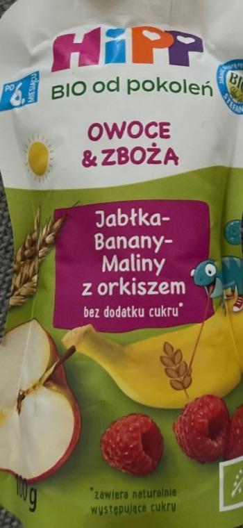 Zdjęcia - HiPP BIO Mus owocowy z pełnoziarnistym zbożem jabłka banany maliny z orkiszem po 6. miesiącu 100 g