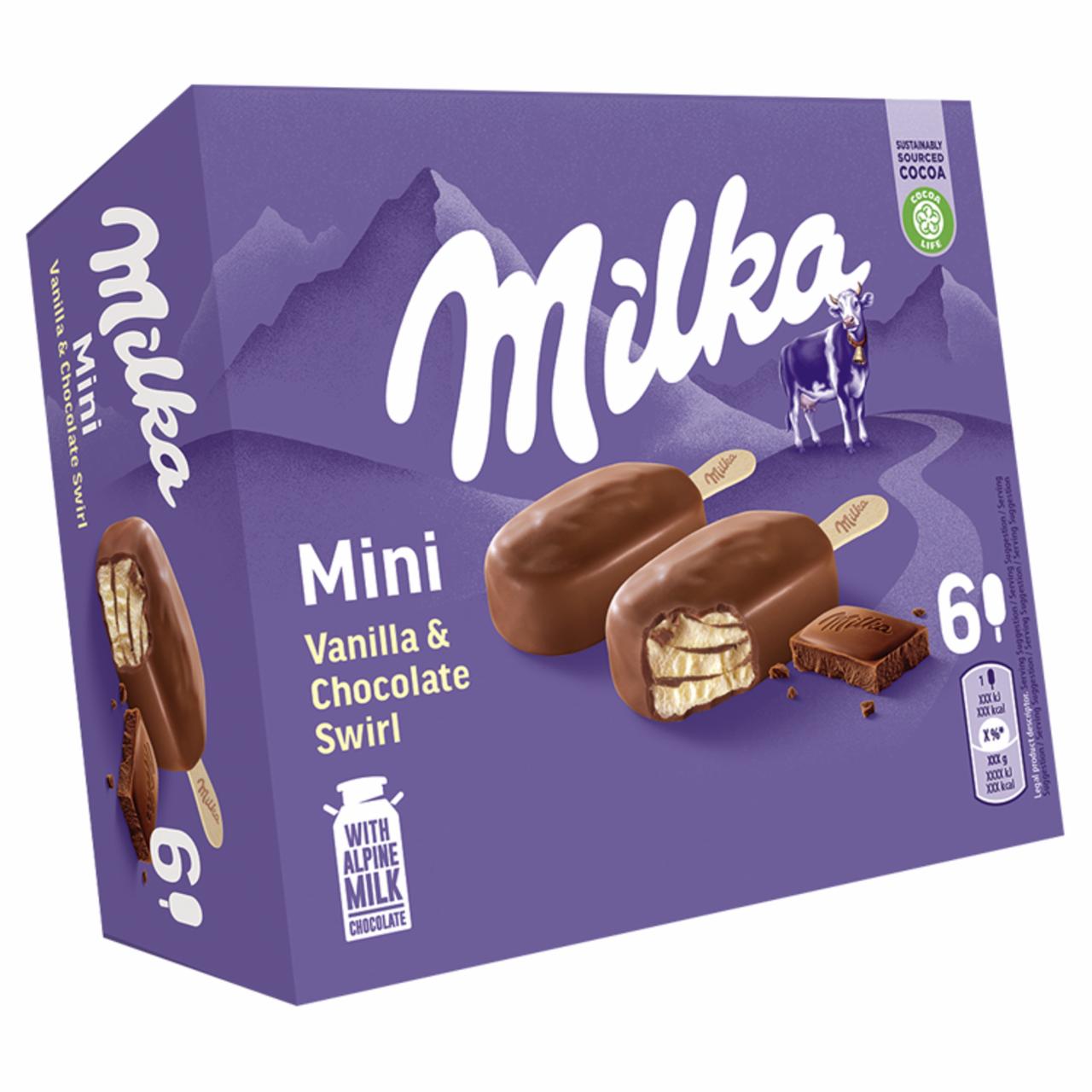 Zdjęcia - Milka Lody waniliowe z kawałkami polewy z czekoladą mleczną 300 ml (6 sztuk)