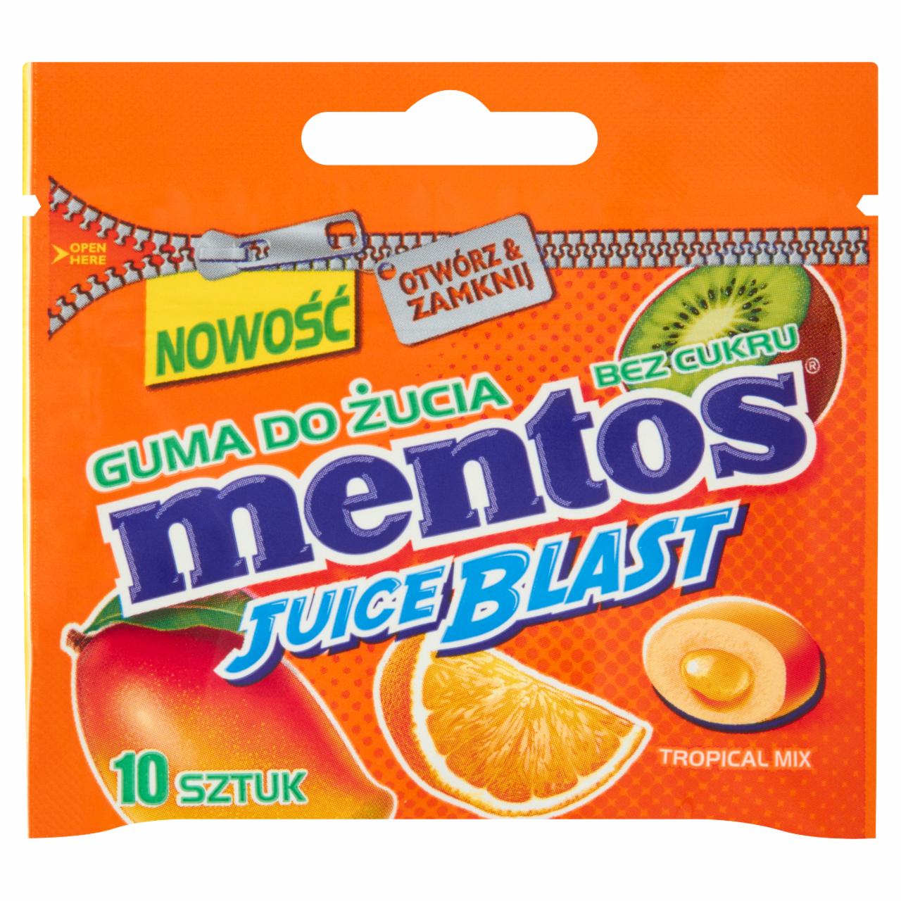 Zdjęcia - Mentos Juice Blast Owoce Tropikalne Guma do żucia bez cukru 15 g (10 sztuk)