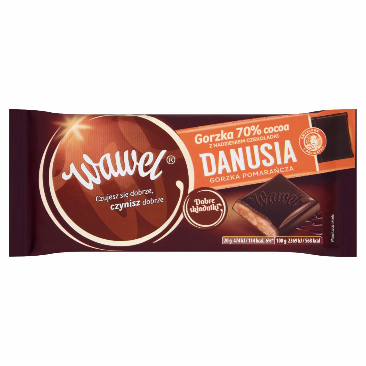 Zdjęcia - Wawel Czekolada gorzka 70% Cocoa z nadzieniem czekoladki Danusia gorzka pomarańcza 100 g