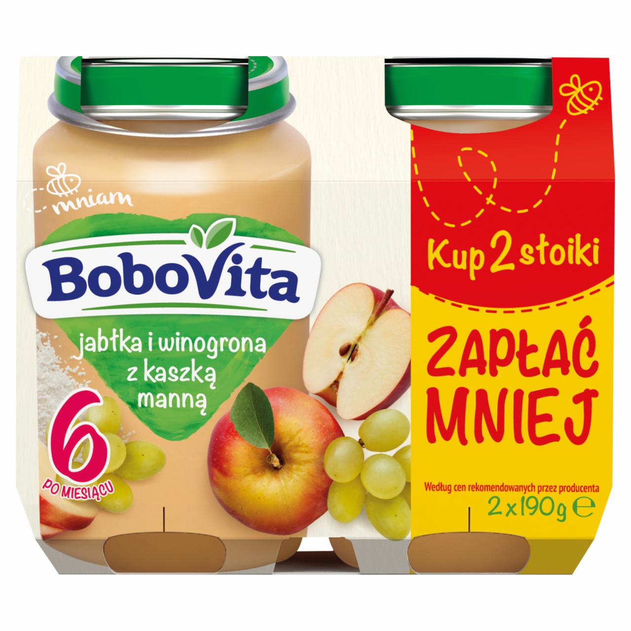 Zdjęcia - BoboVita Jabłka i winogrona z kaszką manną po 6 miesiącu 2 x 190 g