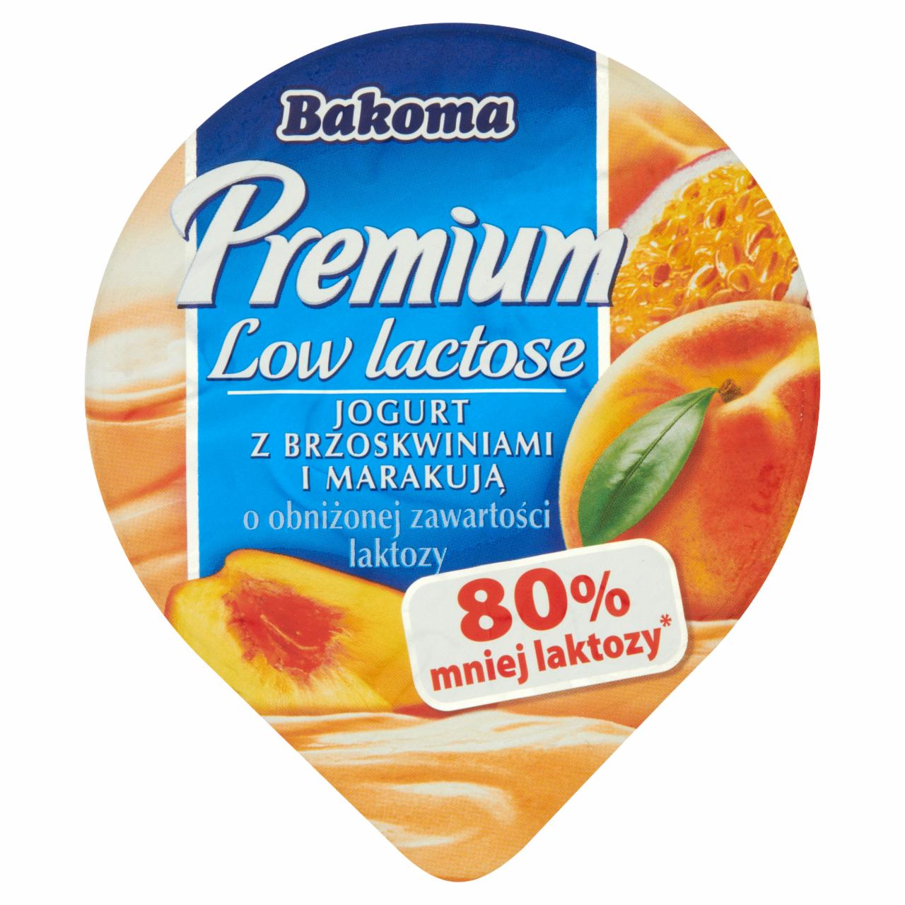 Zdjęcia - Bakoma Premium Low lactose Jogurt z brzoskwiniami i marakują o obniżonej zawartości laktozy 140 g