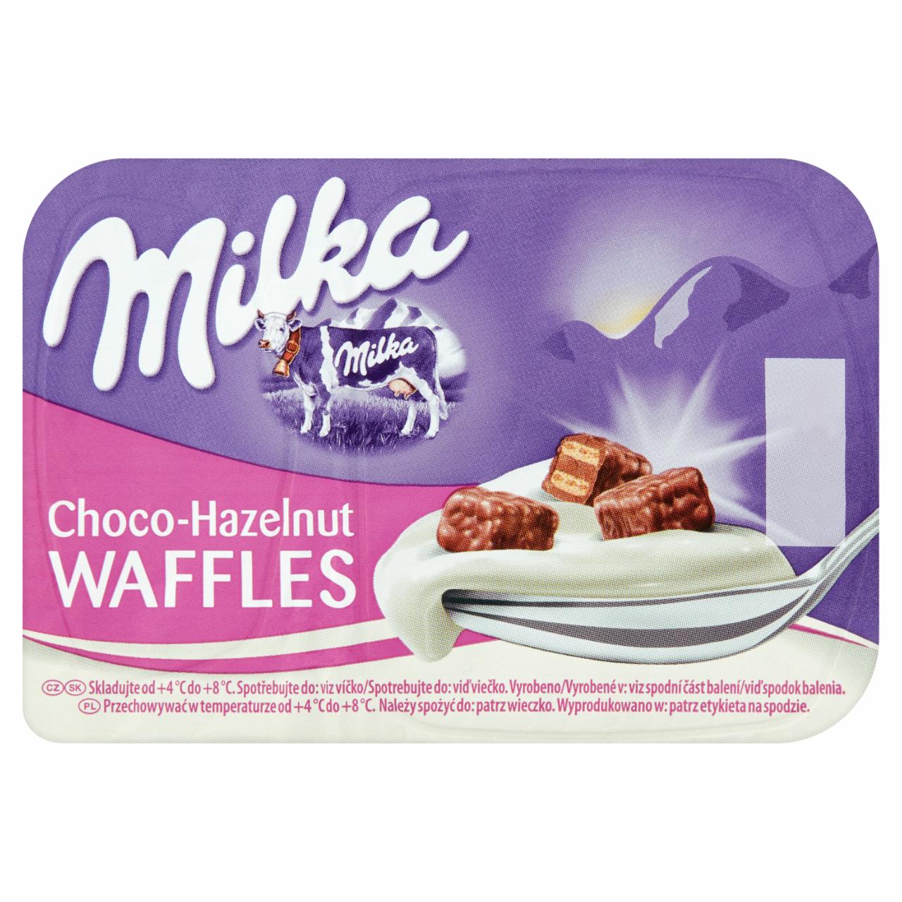 Zdjęcia - Milka Jogurt z wafelkami z kremem o smaku orzechów laskowych w czekoladzie mlecznej 120 g