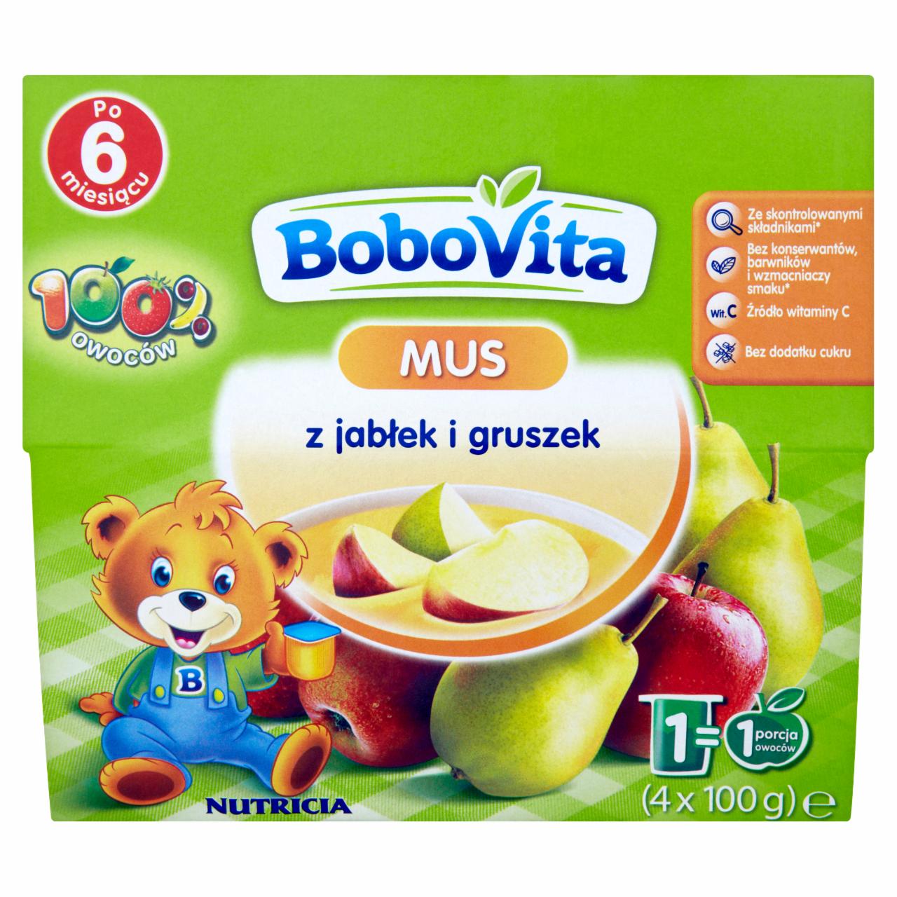 Zdjęcia - BoboVita Mus z jabłek i gruszek po 6 miesiącu 4 x 100 g