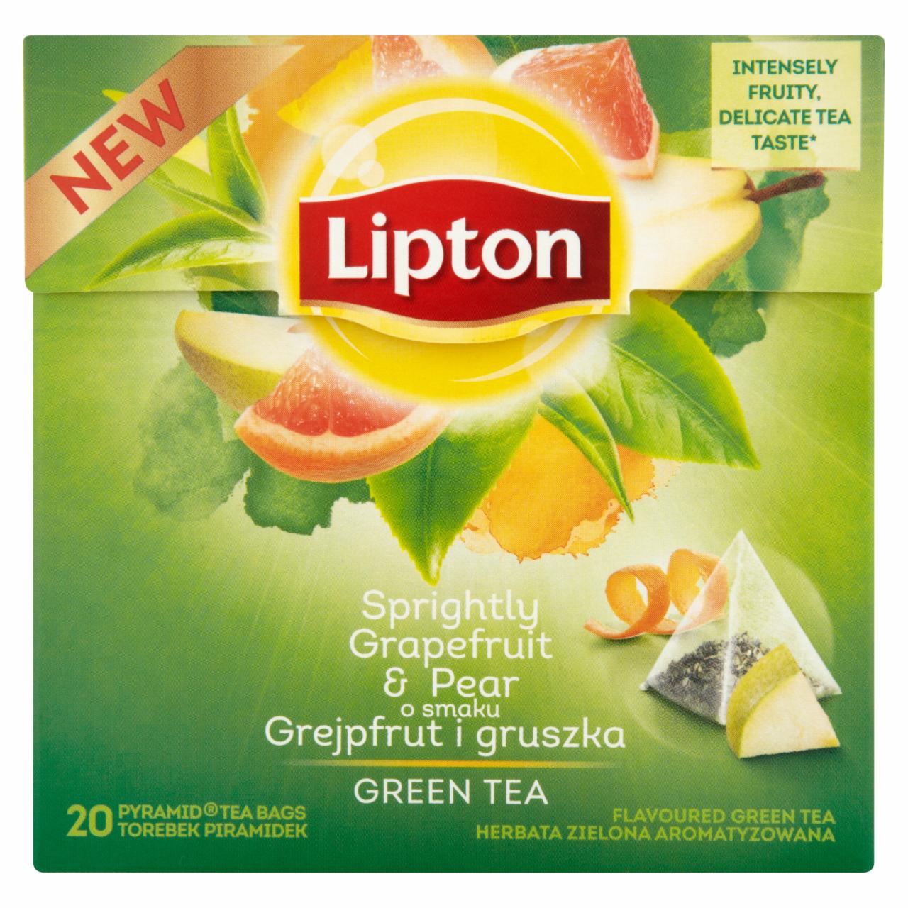 Zdjęcia - Lipton o smaku Grejpfrut i gruszka Herbata zielona aromatyzowana 30 g (20 torebek)