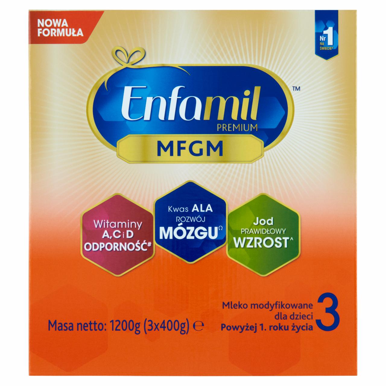 Zdjęcia - Enfamil Premium MFGM 3 Mleko modyfikowane dla dzieci powyżej 1. roku życia 1200 g (3 x 400 g)