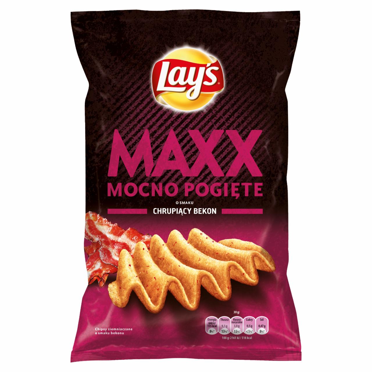Zdjęcia - Lay's Maxx Mocno Pogięte o smaku chrupiący bekon Chipsy ziemniaczane 140 g