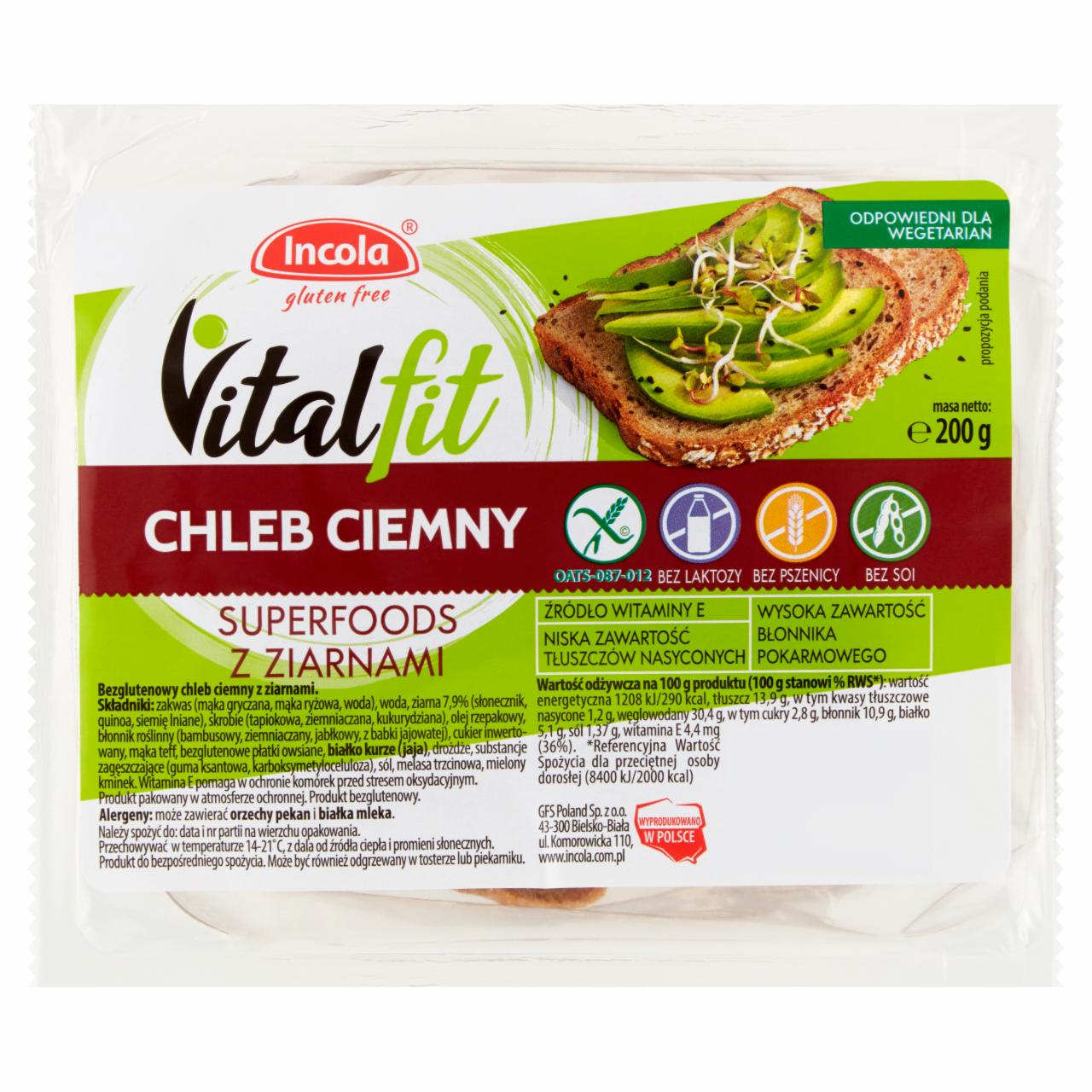 Zdjęcia - Vitalfit Chleb ciemny superfoods z ziarnami 200 g Incola