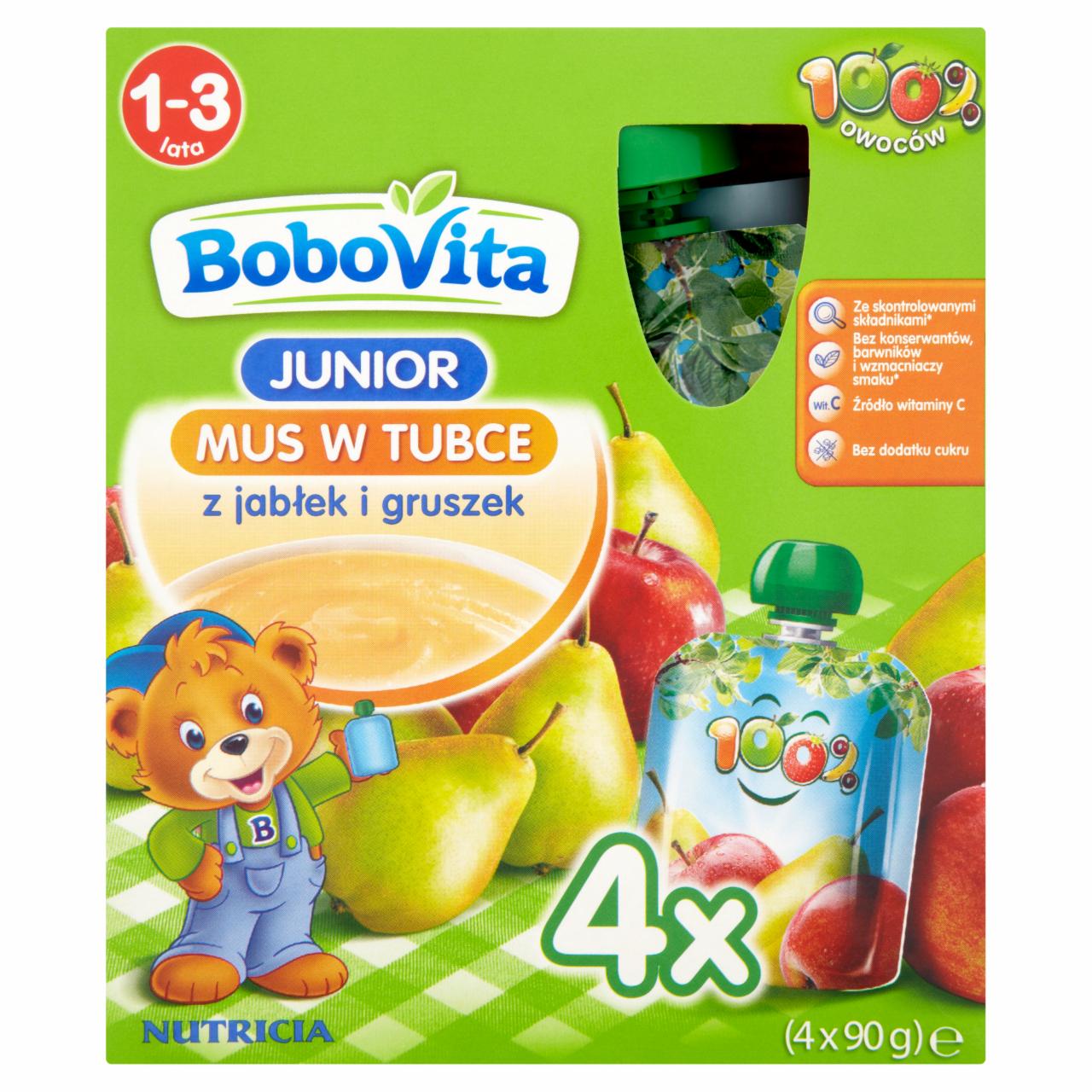 Zdjęcia - BoboVita Junior Mus w tubce z jabłek i gruszek 1-3 lata 4 x 90 g