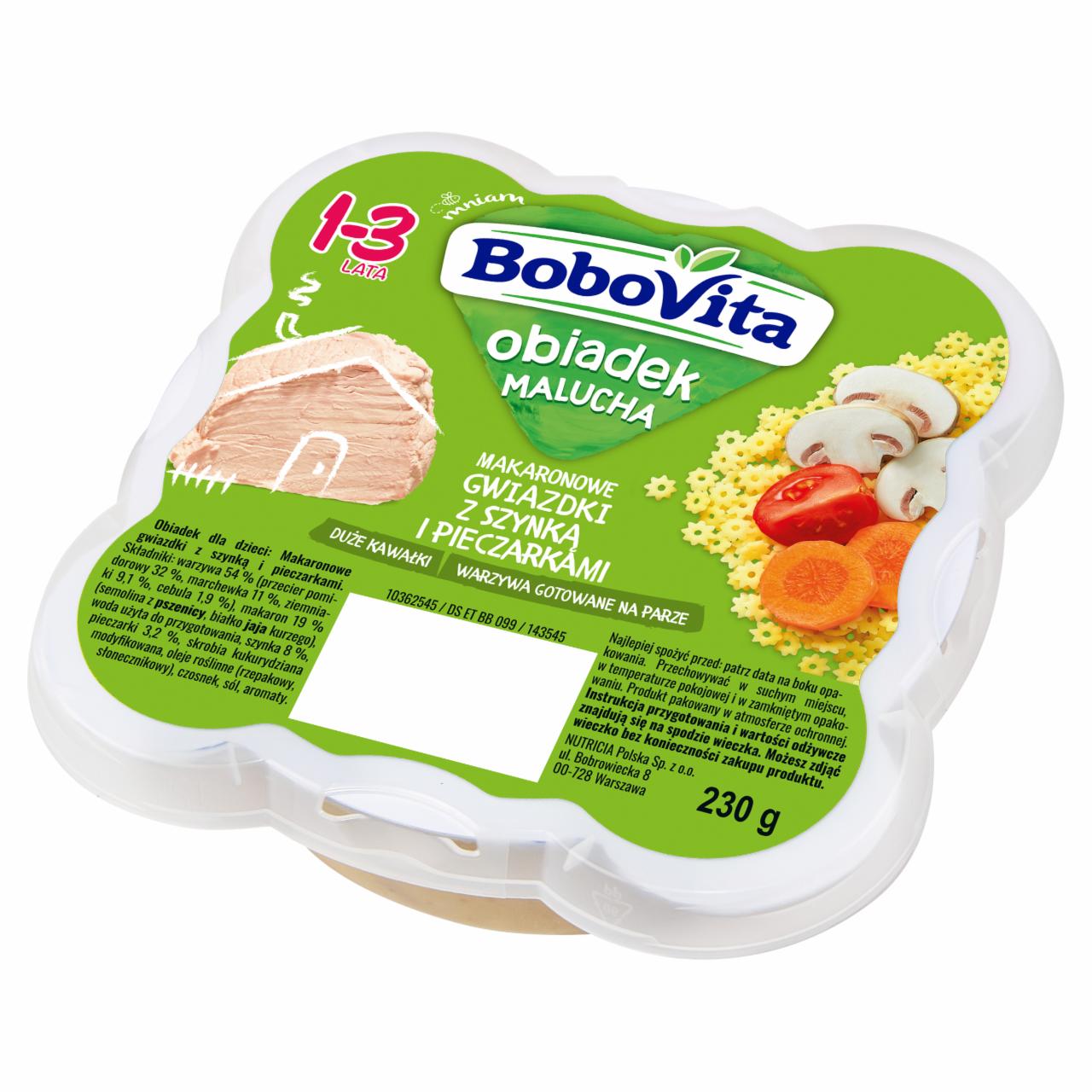 Zdjęcia - BoboVita Obiadek Malucha Makaron gwiazdki z szynką i pieczarkami 1-3 lata 230 g