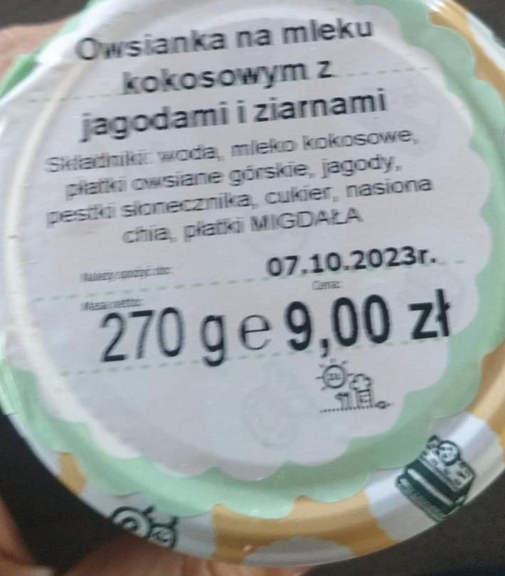 Zdjęcia - Owsianka na mleku kokosowym z jagodami i ziarnami Ślimak