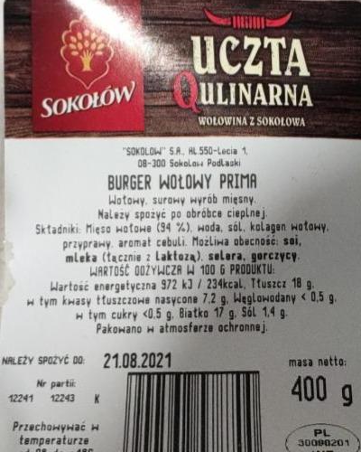 Zdjęcia - Burger wołowy prima sokołów