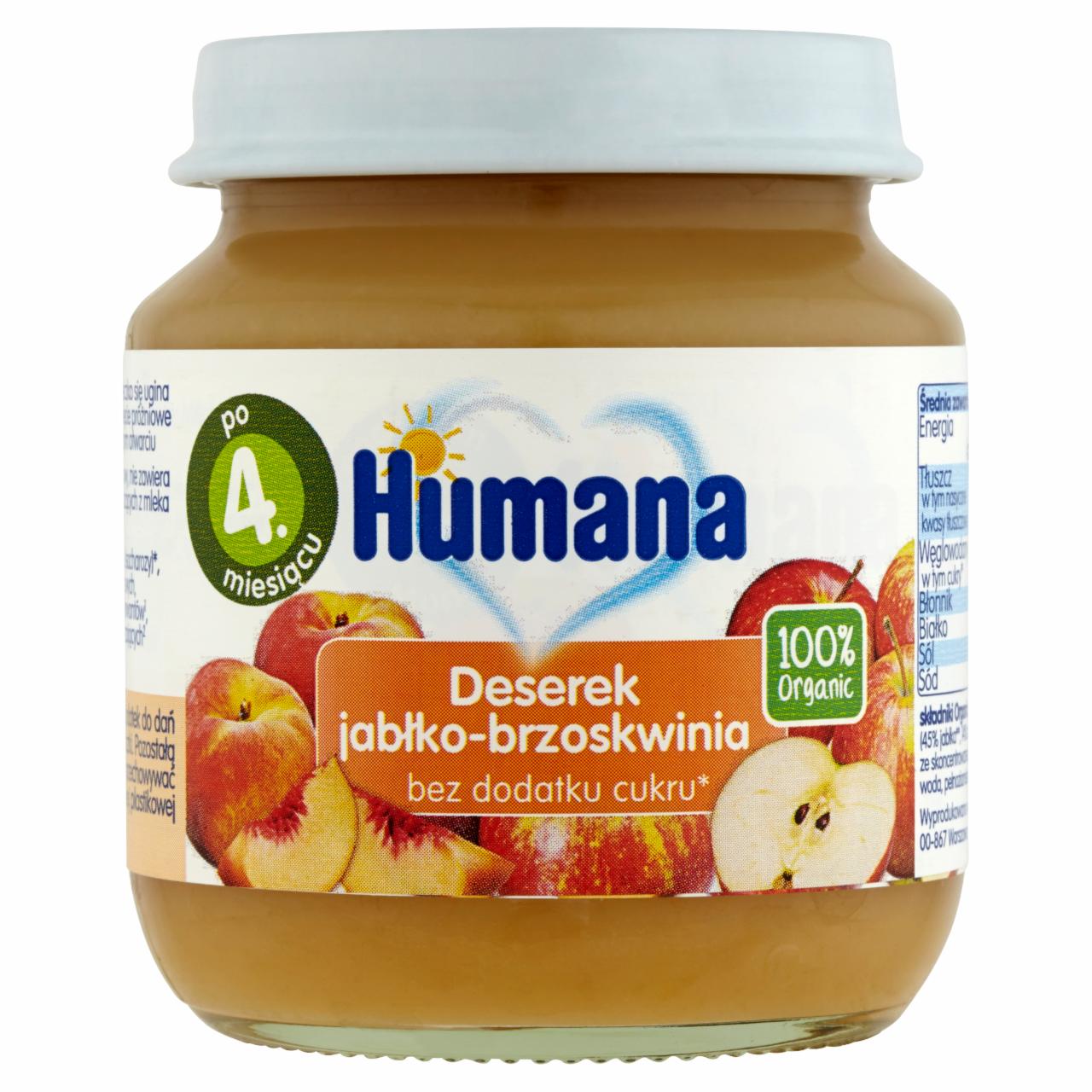 Zdjęcia - Humana 100% Organic Deserek jabłko-brzoskwinia po 4. miesiącu 125 g