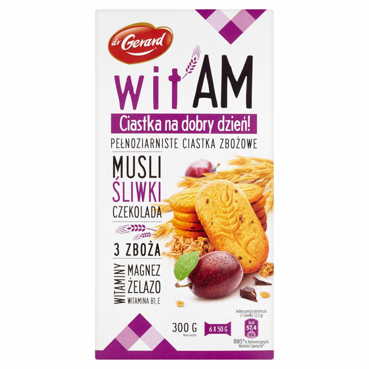 Zdjęcia - dr Gerard witAM Pełnoziarniste ciastka zbożowe musli śliwki czekolada 300 g (6 paczek)