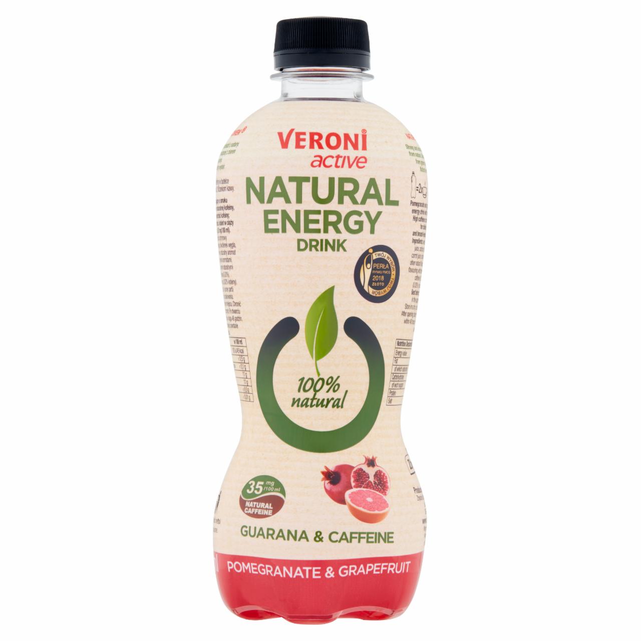 Zdjęcia - Veroni Active Natural Energy Drink Napój gazowany energetyzujący granat & grejpfrut 400 ml