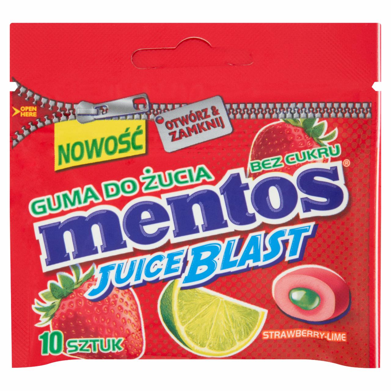 Zdjęcia - Mentos Juice Blast Truskawka Limonka Guma do żucia bez cukru 15 g (10 sztuk)