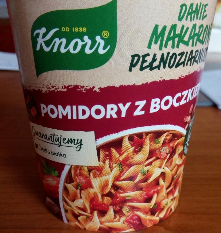 Zdjęcia - Danie makaron pełnoziarnisty pomidory z boczkiem Knorr