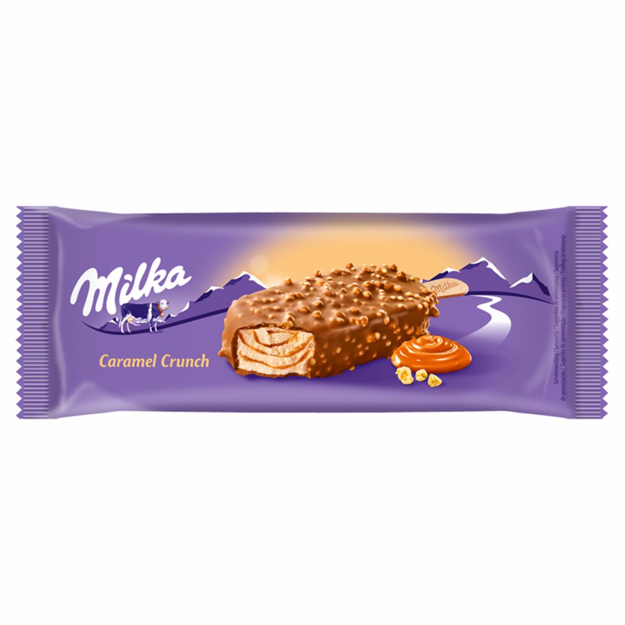 Zdjęcia - Milka Lody waniliowe z sosem karmelowym w czekoladzie mlecznej 100 ml