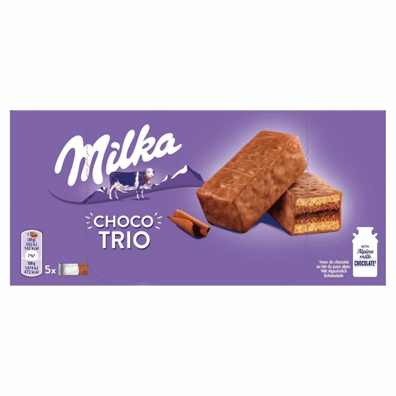 Zdjęcia - Milka Choco Trio Ciastko biszkoptowe z nadzieniem kakaowym oblane czekoladą mleczną 150 g (5 sztuk)