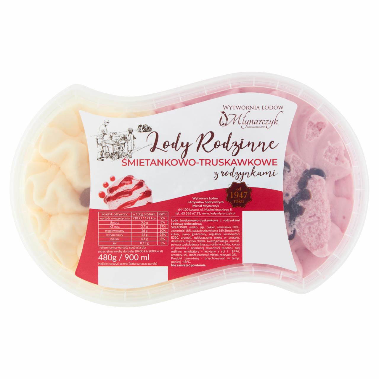 Zdjęcia - Lody rodzinne śmietankowo-truskawkowe z rodzynkami 900 ml