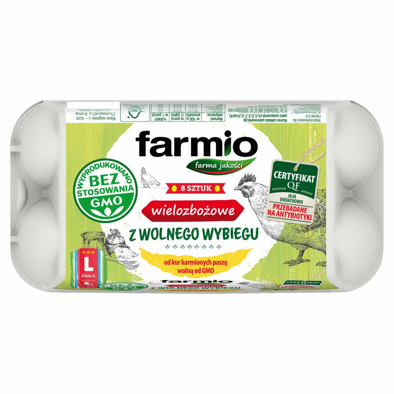 Zdjęcia - Farmio Jaja wielozbożowe z wolnego wybiegu od kur karmionych paszą wolną od GMO L 8 sztuk