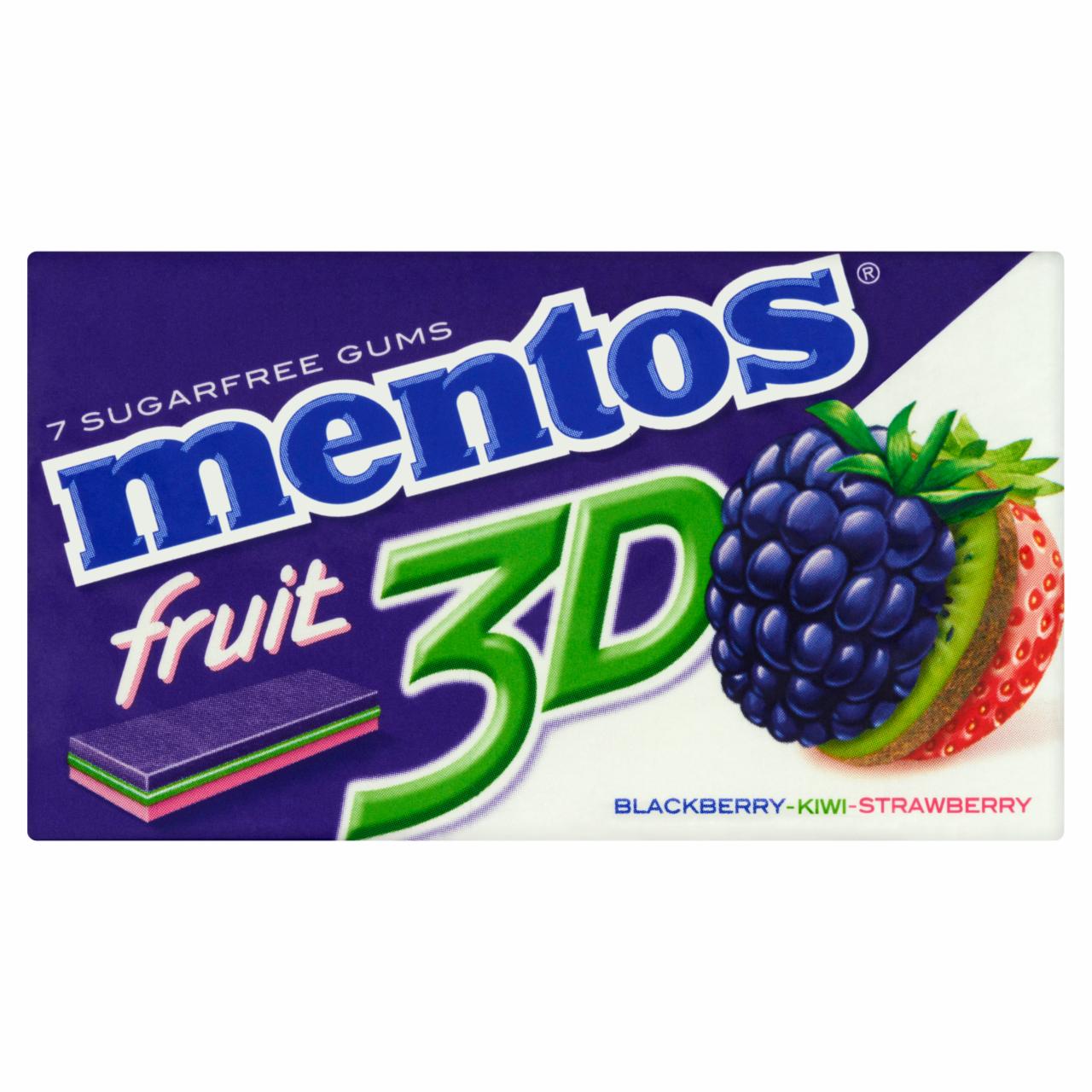 Zdjęcia - Mentos 3D Jeżyna Kiwi Truskawka Guma do żucia bez cukru 16 g (7 sztuk)