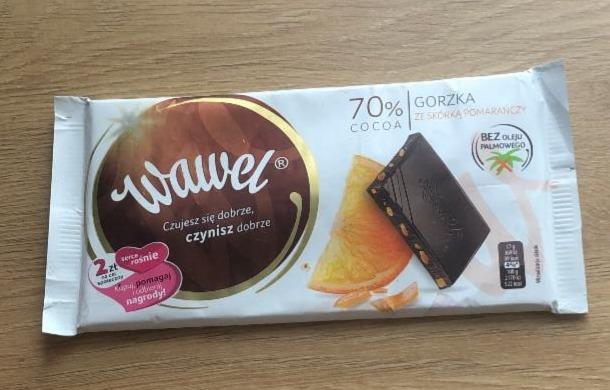 Zdjęcia - Wawel Czekolada gorzka ze skórką pomarańczy 70% Cocoa 100 g