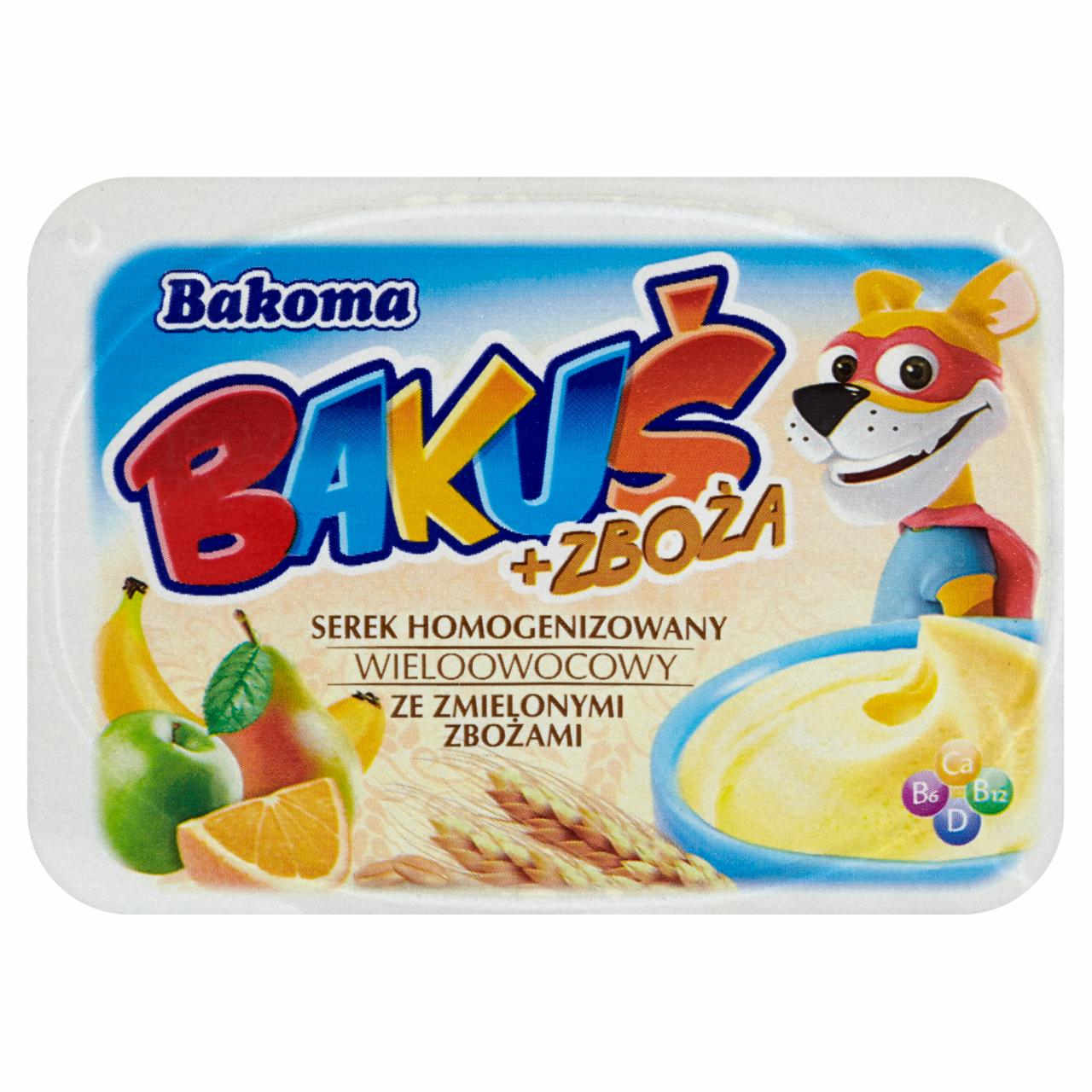 Zdjęcia - Bakoma Bakuś + Zboża Serek homogenizowany wieloowocowy ze zmielonymi zbożami 125 g